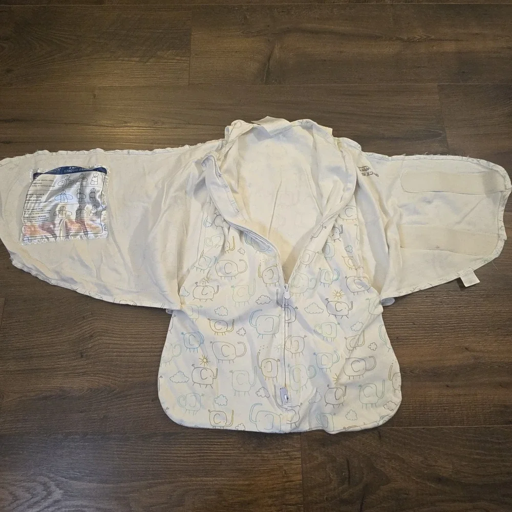Halo‎ White/Aqua/Grey Elephants Cotton Knit Sleepsack Swaddle Newborn 0-3 Months